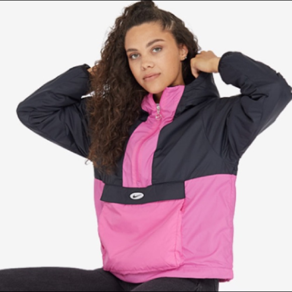 NIKE SPORTSWEAR SWOOSH JACKET PULLOVER PINK BLACK